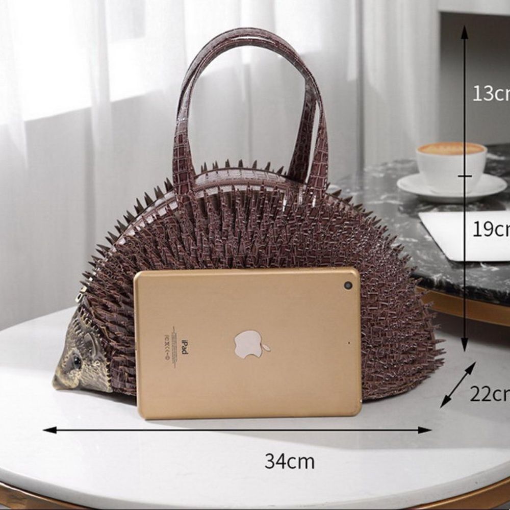HEDGEHOG NOVELTY BAG PURPLE CROC EMBOSSED SATCHEL UNIQUE STATEMENT HANDBAG - Picture 6 of 15